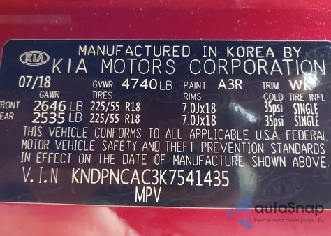 2019 Kia Sportage Ex from USA, damaged, VIN KNDPNCAC3K7541435